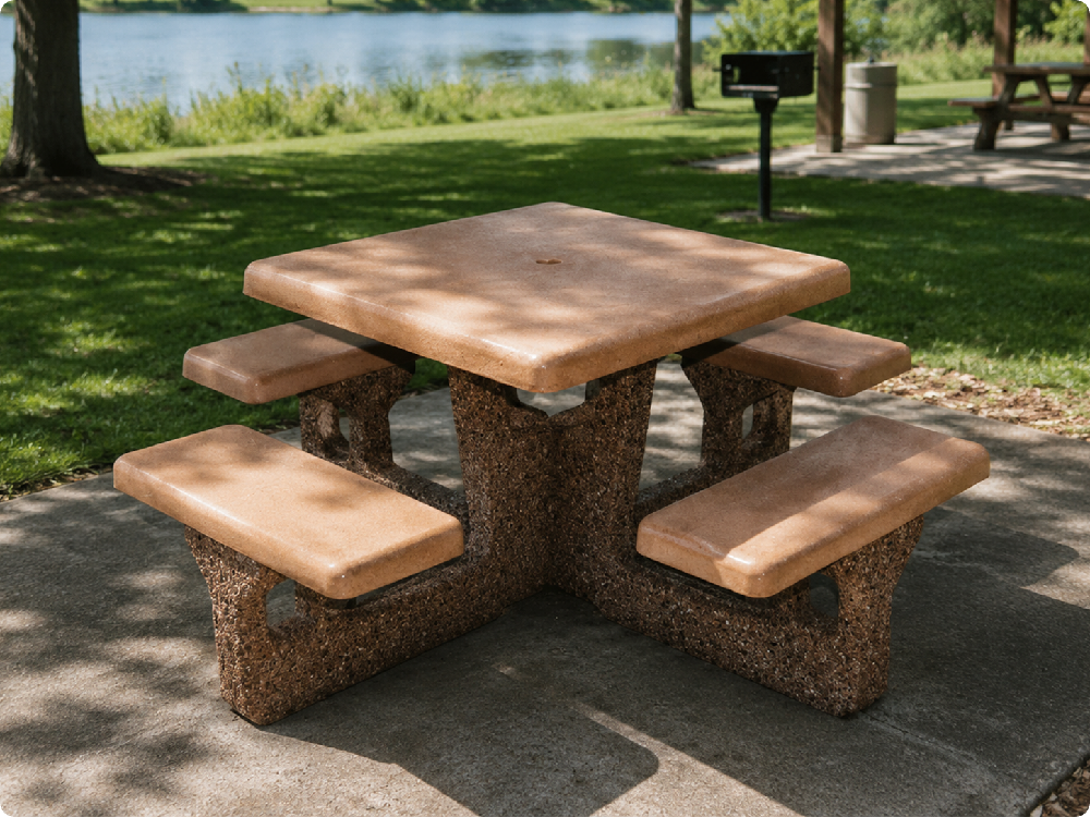 Concrete picnic table installed in a park setting